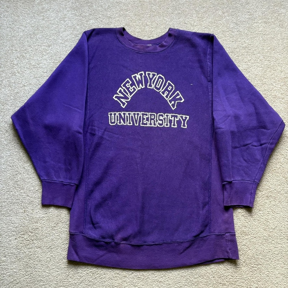 Vtg New York University Sweatshirt Mens Large Purple Collegiate Crewneck 70s 80s